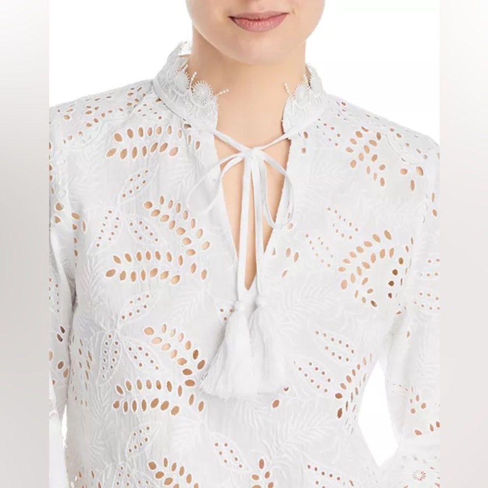 KOBI HALPERIN Winston Cotton Eyelet Blouse in White Size XL - Picture 3 of 14